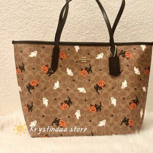 NWT Coach City Tote In Signature Canvas With Halloween Print CW450